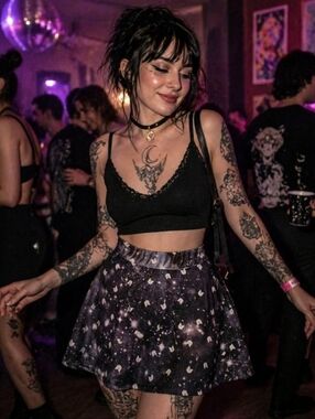 Sailor Moon •Size Medium• Luna Galaxy Print Skater Skirt Stretchy Waist